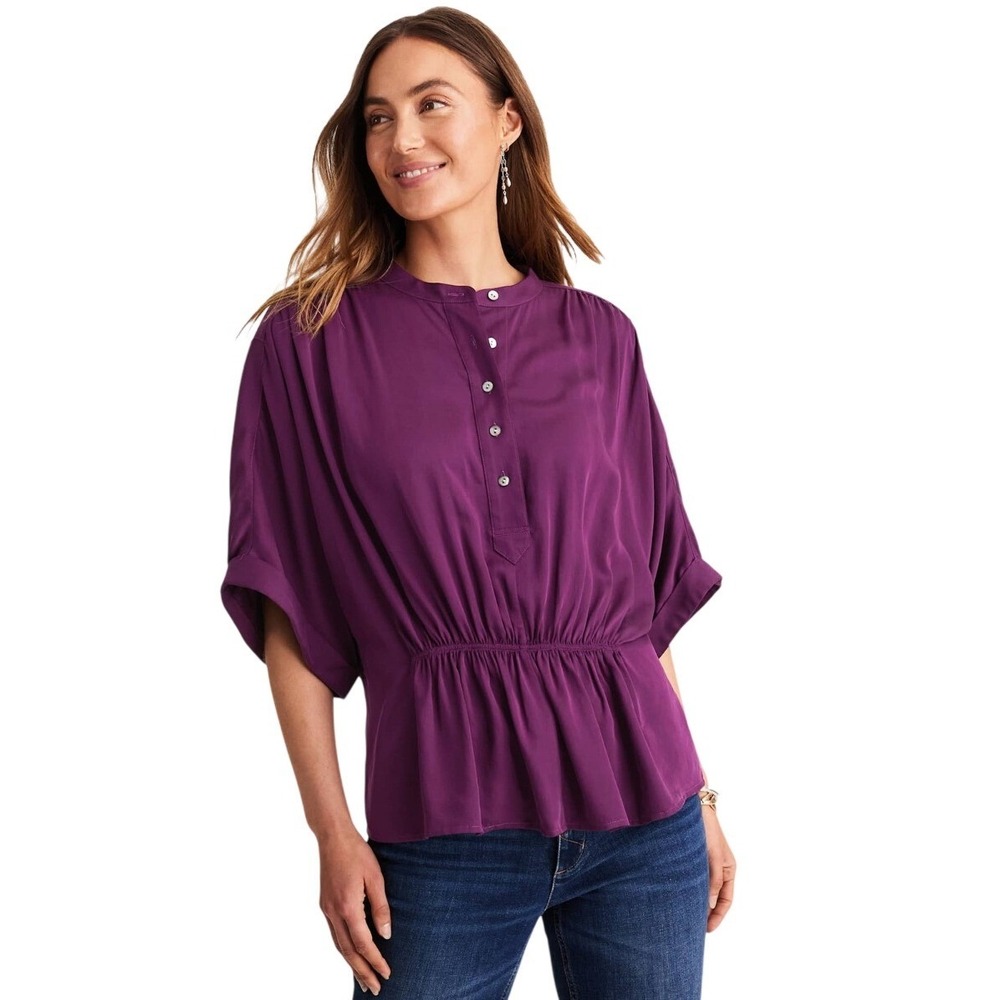 J. Jill Purple Soft Luxe Dolman Sleeve Button Front Blouse Medium WTP337251